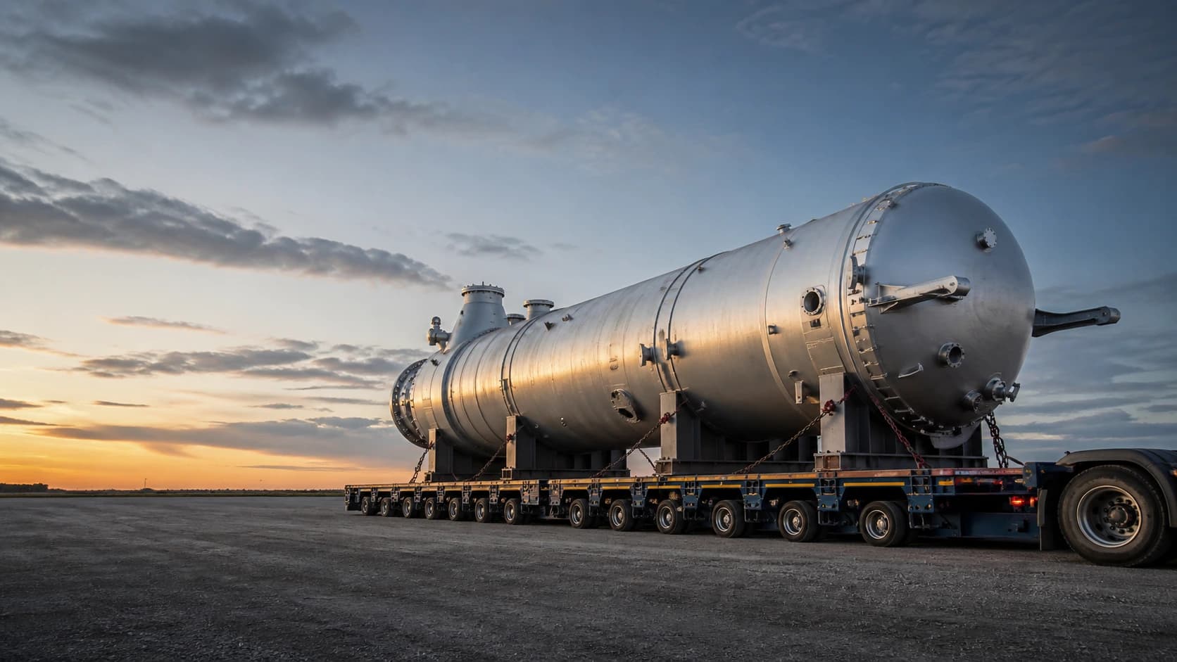 Representative generated image of an industrial project load prepared for specialized transport