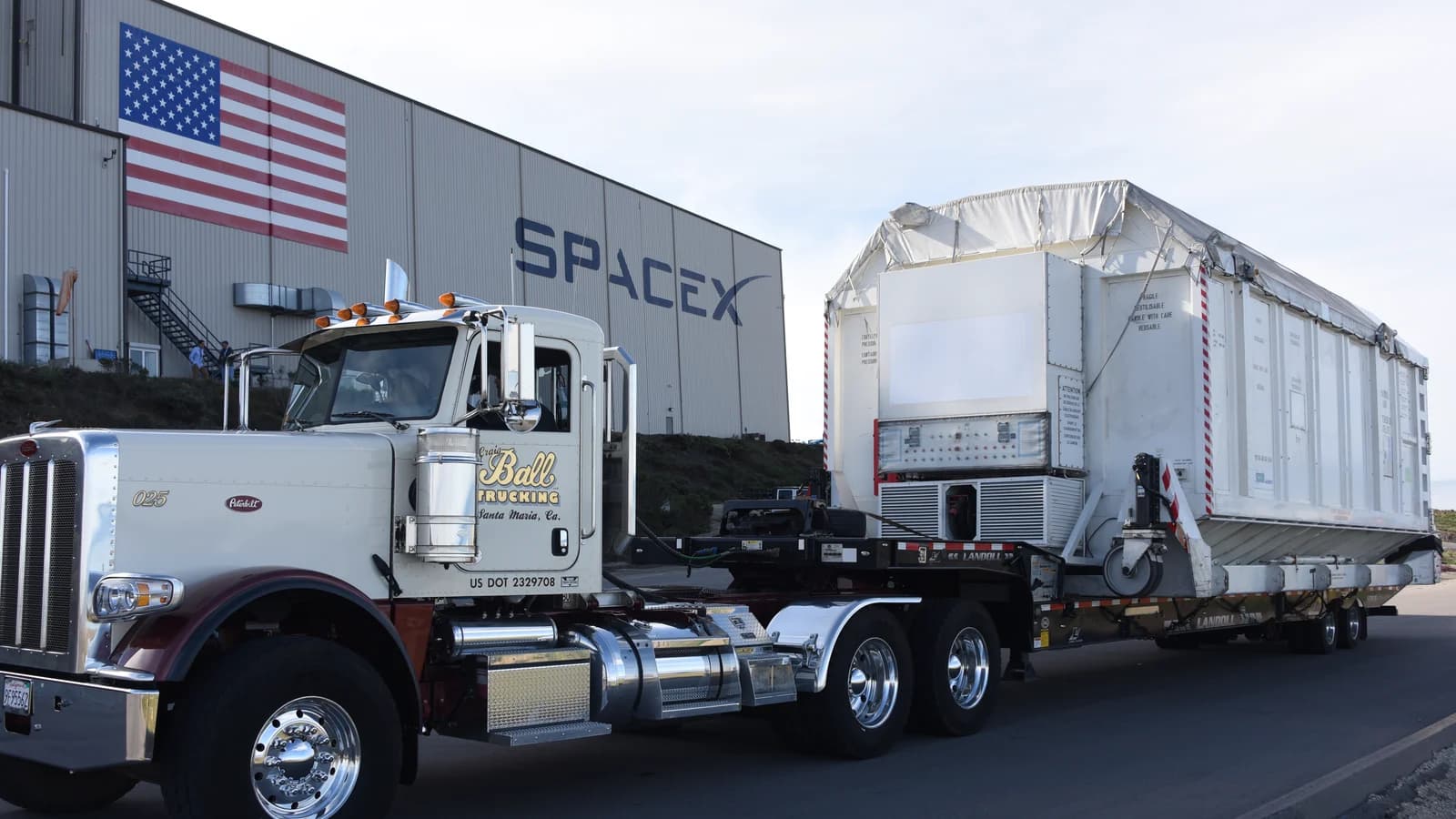Public-domain photograph of spacecraft transport at Vandenberg Space Force Base